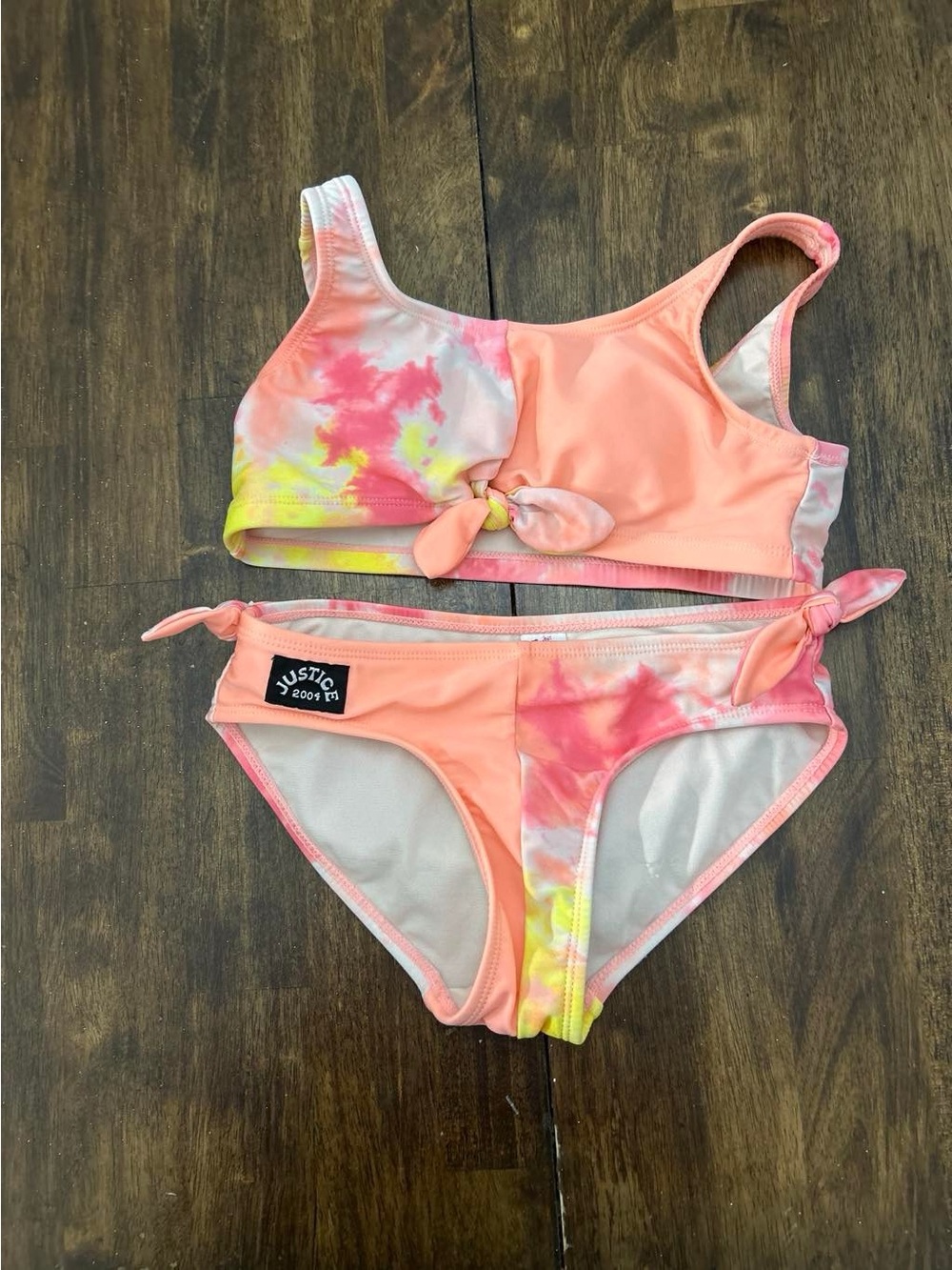 Justice Peach and Tie-Dye Girls' Two-Piece Swim Set